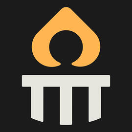 Bottom: solid TTT in light grey, curved bottom. Top: soft warm yellow fire symbol, with hollow centre.