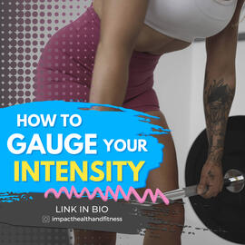 Background: a strong woman deadlifting. Title "How to Gauge your Intensity" in block letters over bright, lifted ink strokes.