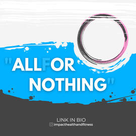 Title: "All Or Nothing". A faded F and quotes are barely visible to imply the title is "All For Nothing". A black and pink ring appears to erase nearby blue ink stroke. Off-black ink blots the bottom third.
